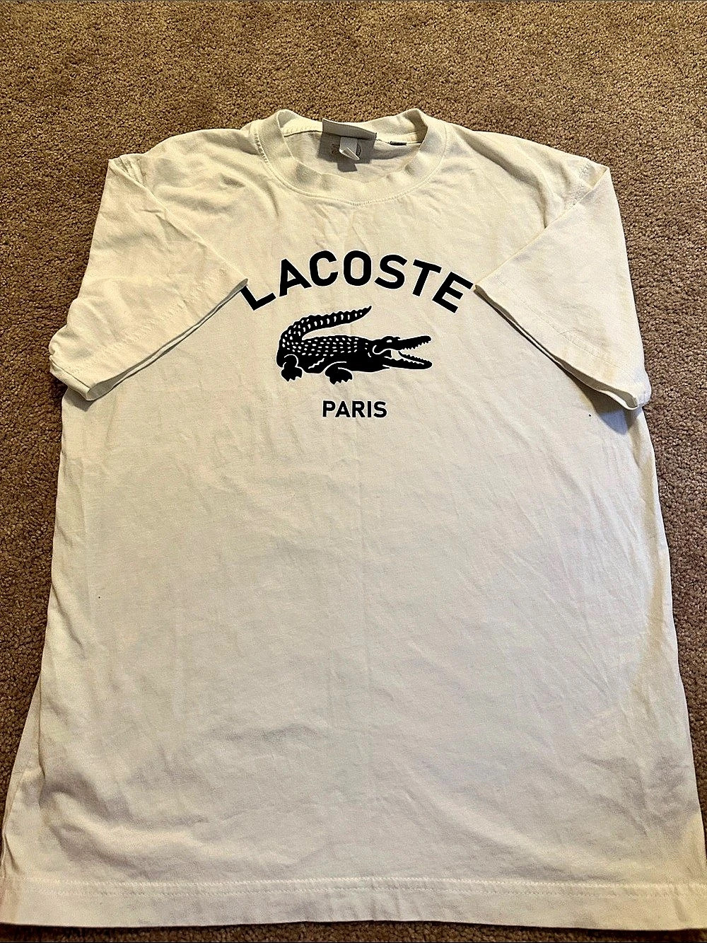 Lacoste Paris Croc Logo T-Shirt Logo Short Sleeve Tee in White Size XS